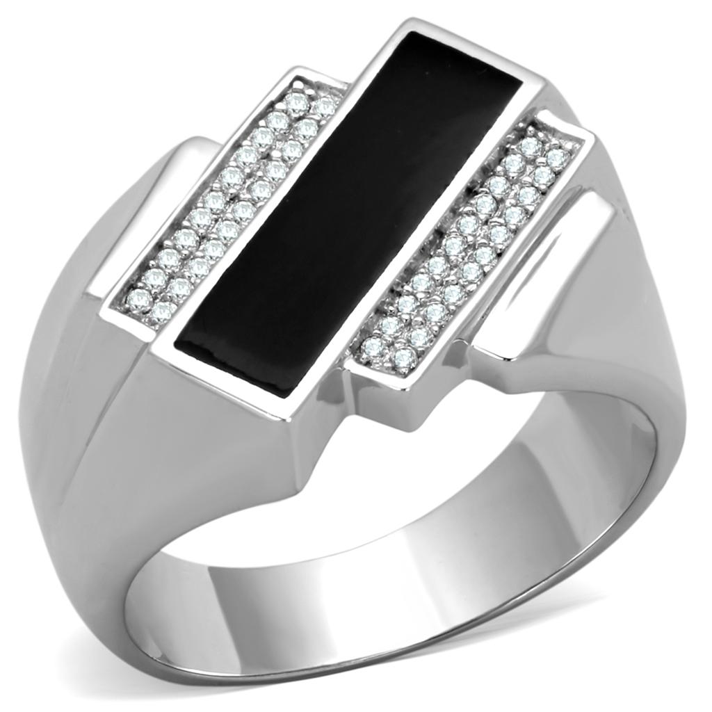 TS218 - Rhodium 925 Sterling Silver Ring with AAA Grade CZ in Clear