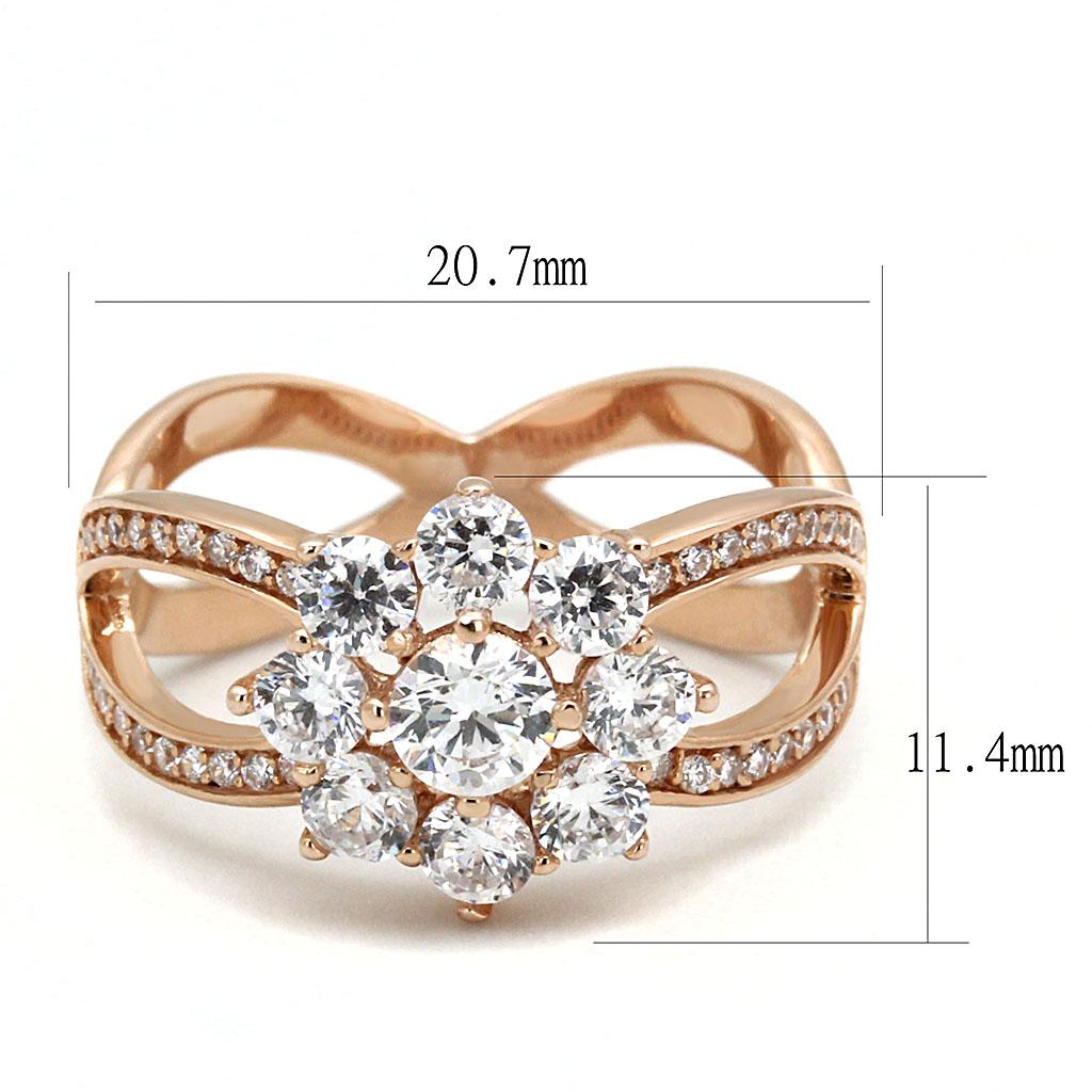 TS586 - Rose Gold 925 Sterling Silver Ring with AAA Grade CZ in Clear