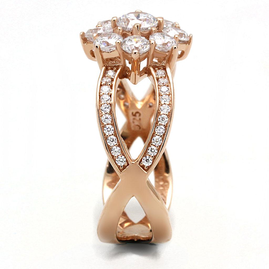 TS586 - Rose Gold 925 Sterling Silver Ring with AAA Grade CZ in Clear