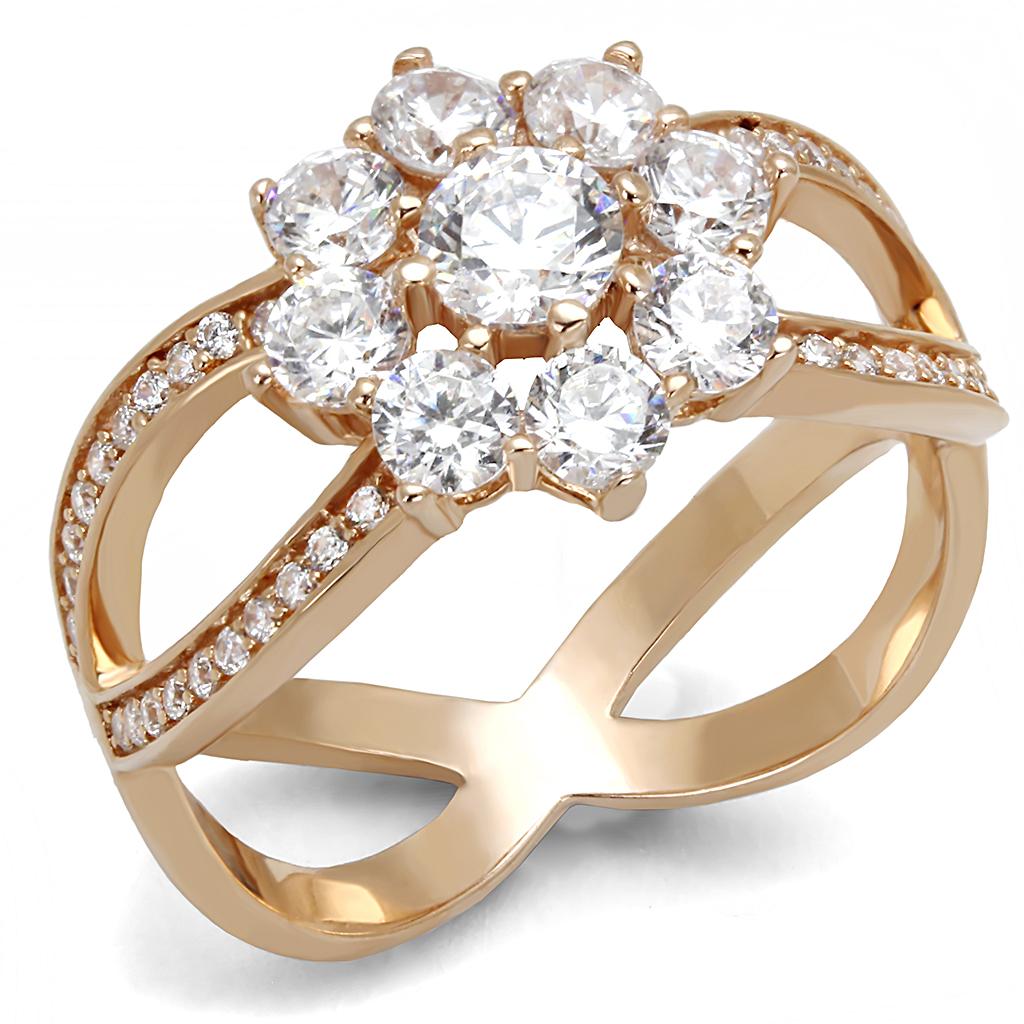 TS586 - Rose Gold 925 Sterling Silver Ring with AAA Grade CZ in Clear