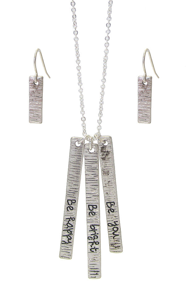 INSPIRATION TRIPLE BAR PENDANT NECKLACE SET - BE HAPPY BE BRIGHT BE