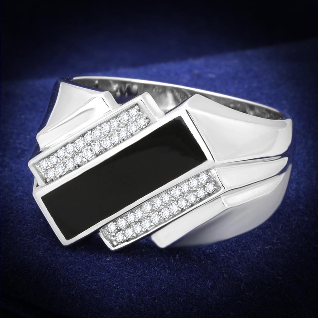 TS218 - Rhodium 925 Sterling Silver Ring with AAA Grade CZ in Clear