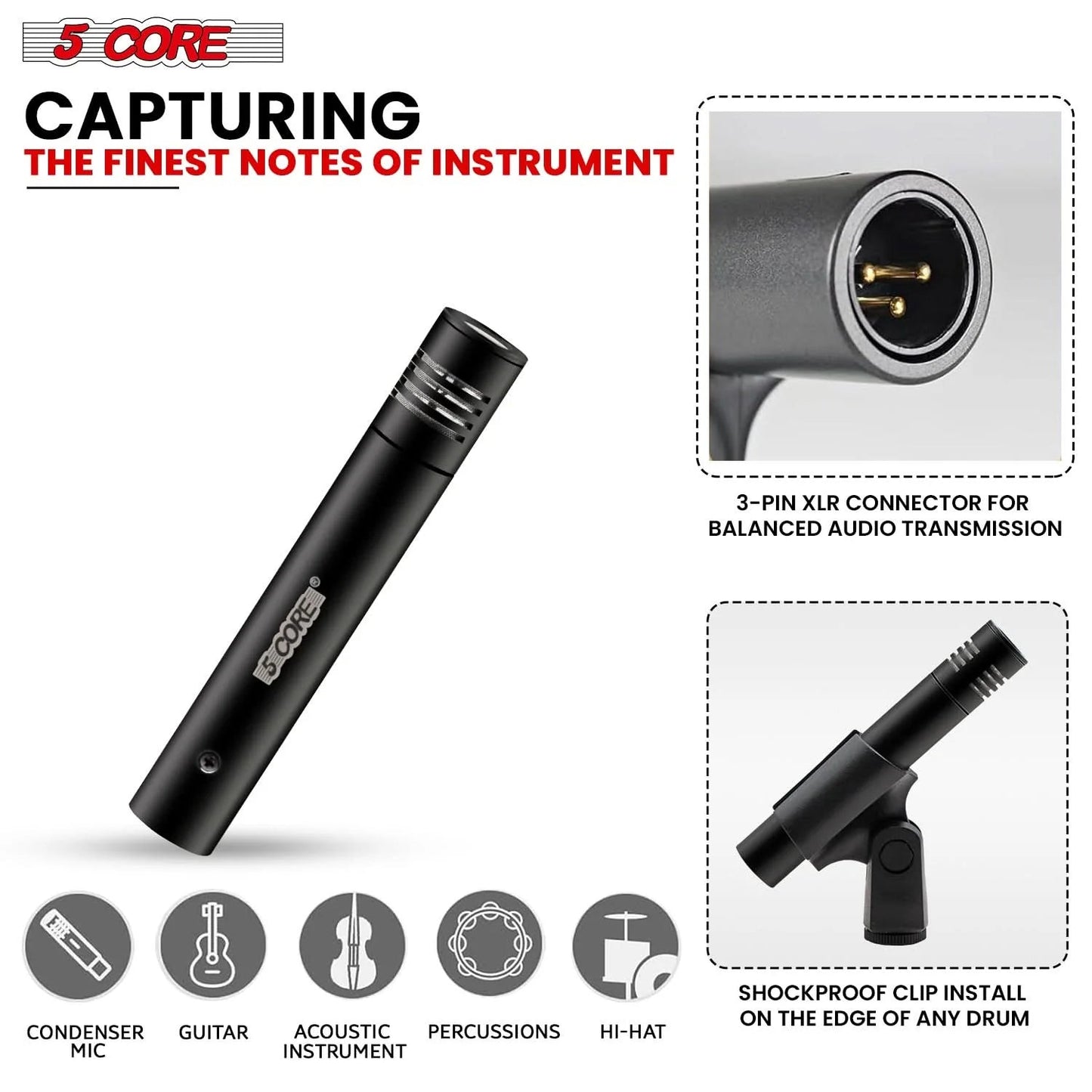 5Core Instrument Microphone Professional XLR Cardioid Pencil Stick