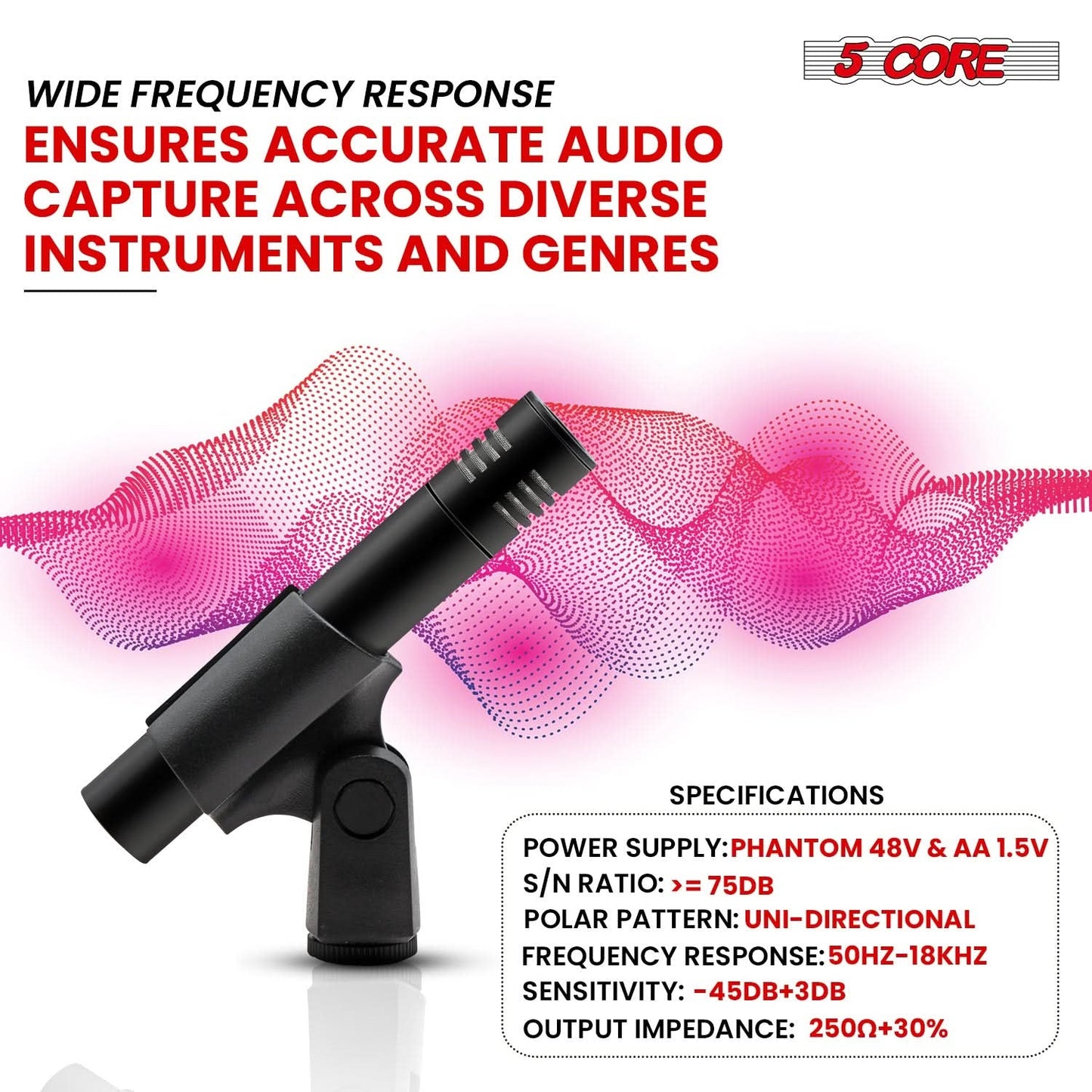 5Core Instrument Microphone Professional XLR Cardioid Pencil Stick