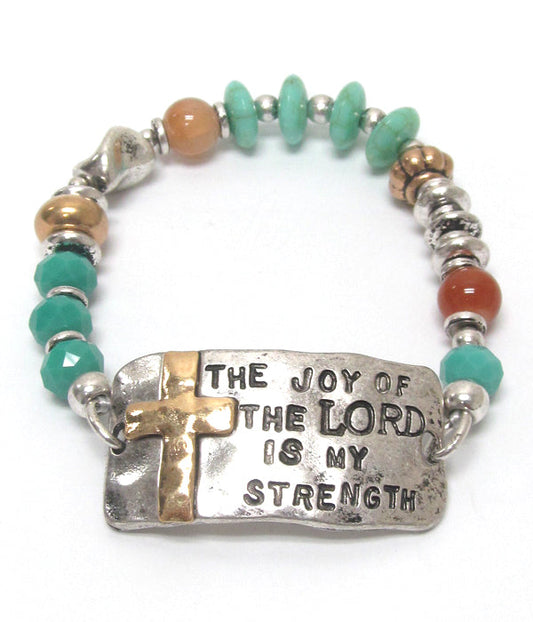 BIBLE MESSAGE MULTI BEADS AND STONES STRETCH BRACELET - THE JOY OF THE